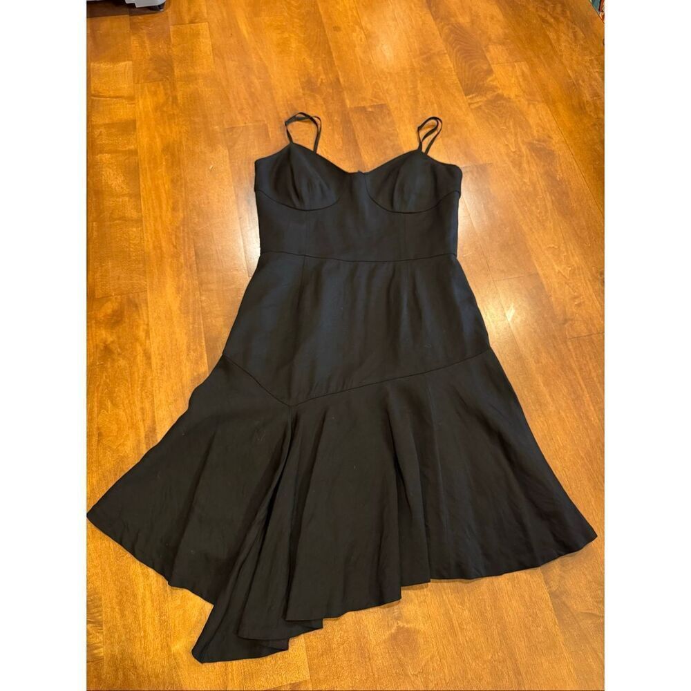 Banana Republic Womens Size 6 Black Asymmetrical Fit Flare Midi Dress Spaghetti